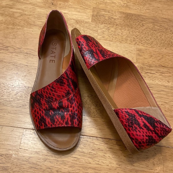 1. State Celvin Snake Print Leather D'Orsay Sandal Flats, Red + Black ~ Size 7 - Picture 9 of 9